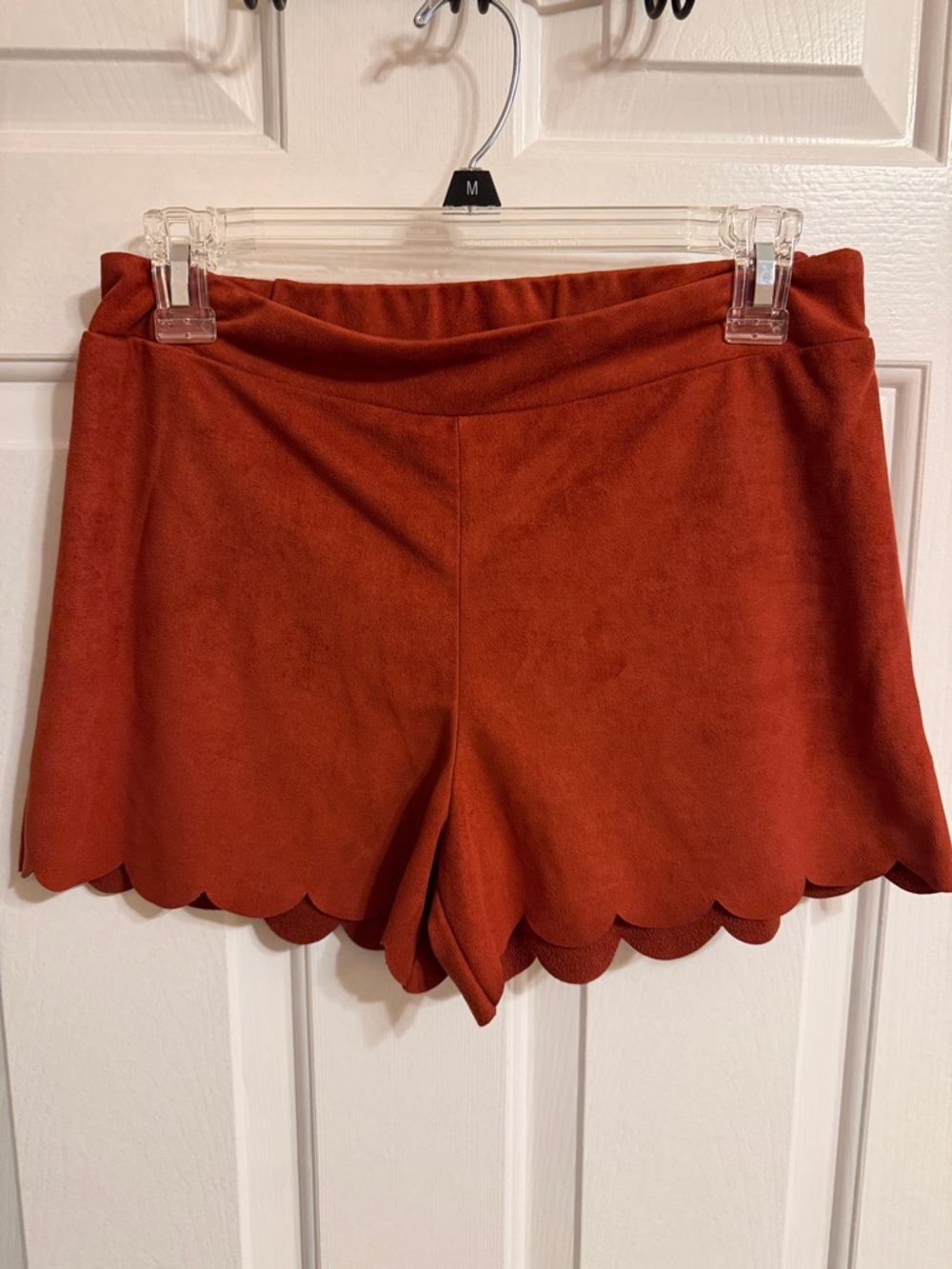 High-Waist Scalloped Hem Shorts in Rust - Women's Medium